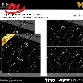 Gạch lát nền Vitto 80x80 Đen vân cam