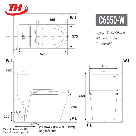 Bàn Cầu 1 Khối DK-C6550-W